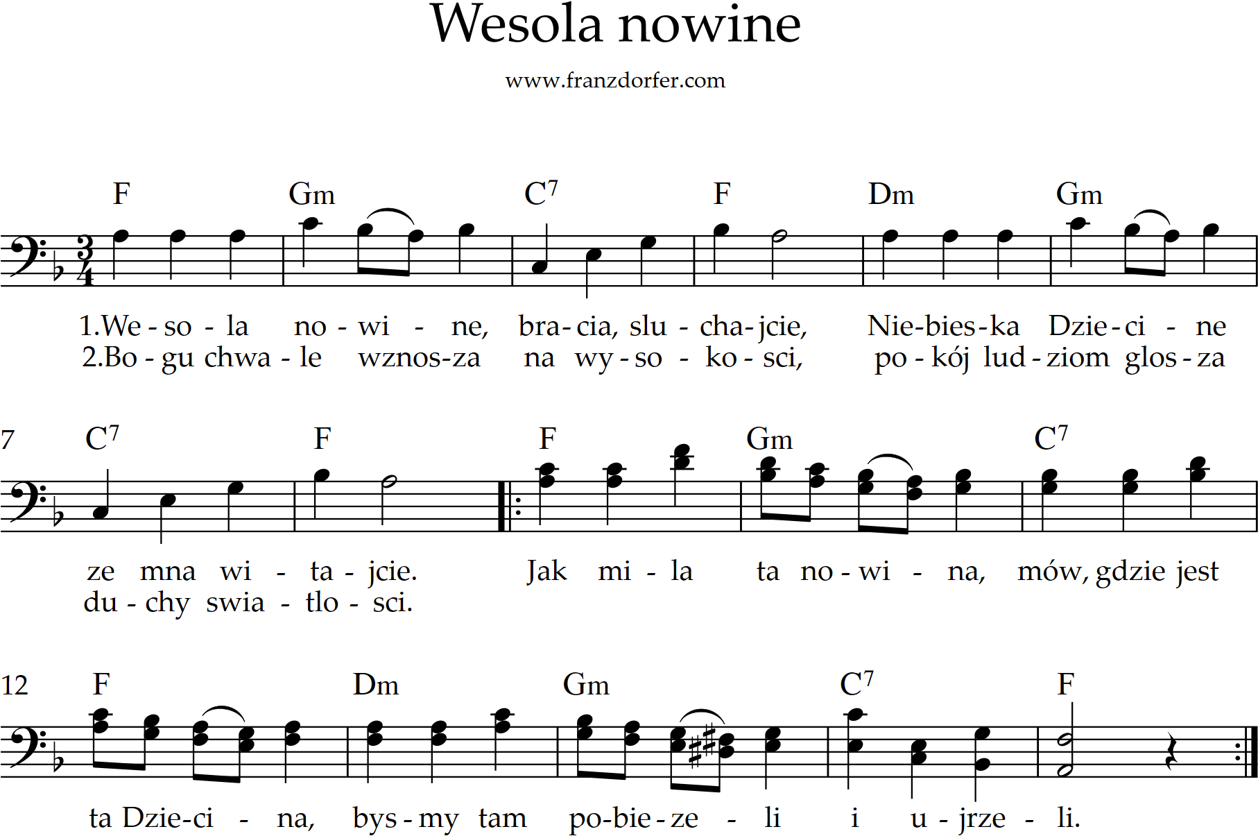 Wesola nowine, bassclef, f-major